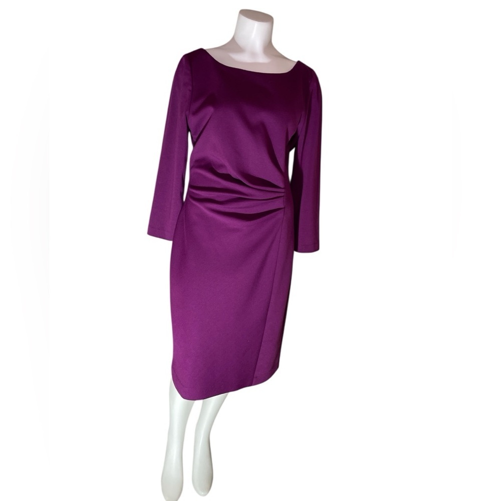 Tahari Magenta sheath side ruching 3/4 sleeve dress sz 10